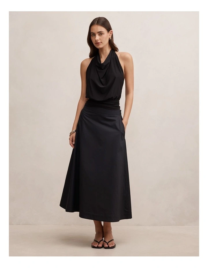 Chrissy Cotton Midi Skirt in Black image 5
