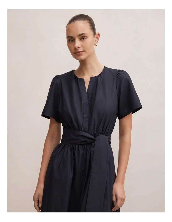 Matilda Embroidered Tie Midi Dress in Navy image 4