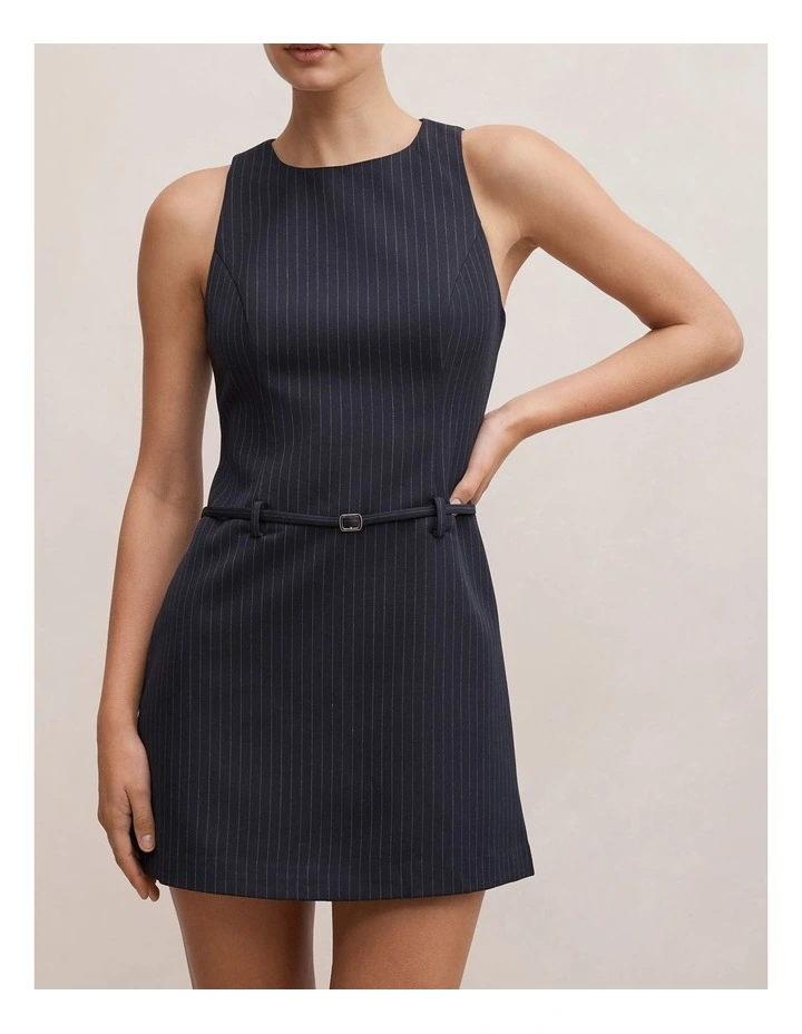 Essie Pinstripe Mini Dress in Navy image 4