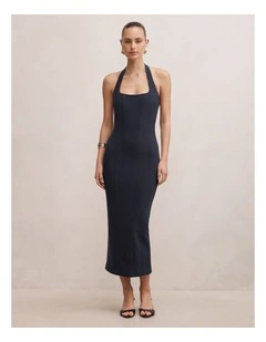 Gina Halter Neck Bodycon Midi Dress in Navy