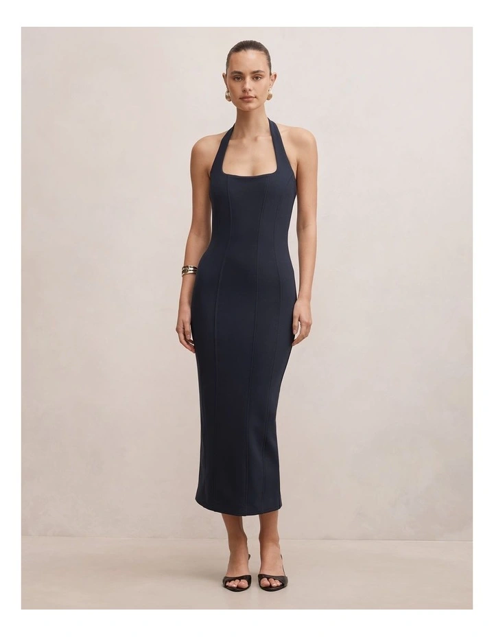 Gina Halter Neck Bodycon Midi Dress in Navy image 1