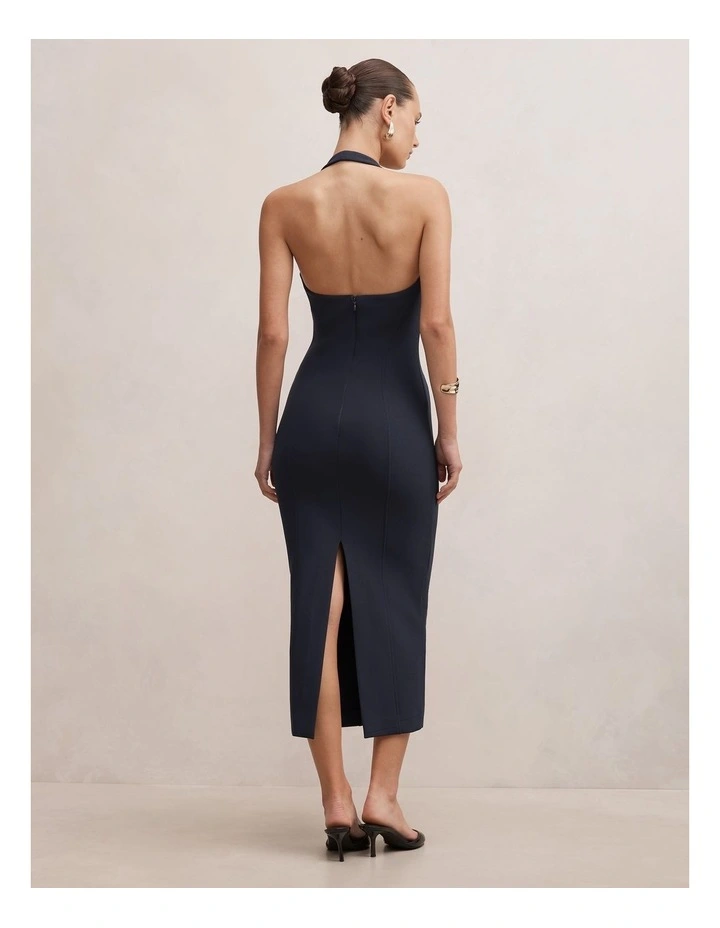 Gina Halter Neck Bodycon Midi Dress in Navy image 2
