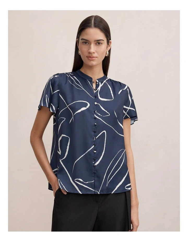 Brodie Flutter Sleeves Blouse in Blue image 1