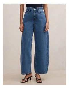 Emma Mid Rise Barrel Jeans in Blue