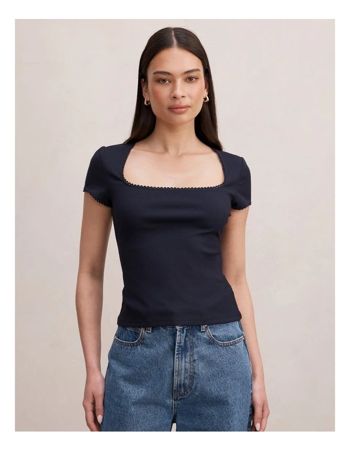 Esther Scoop Neck Trim T-shirt in Navy image 1