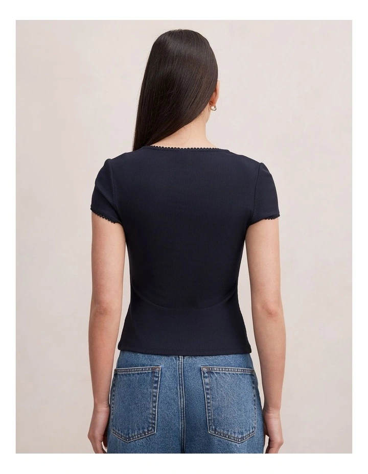 Esther Scoop Neck Trim T-shirt in Navy image 2