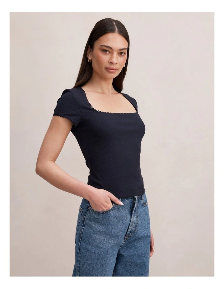 Esther Scoop Neck Trim T-shirt in Navy image 3