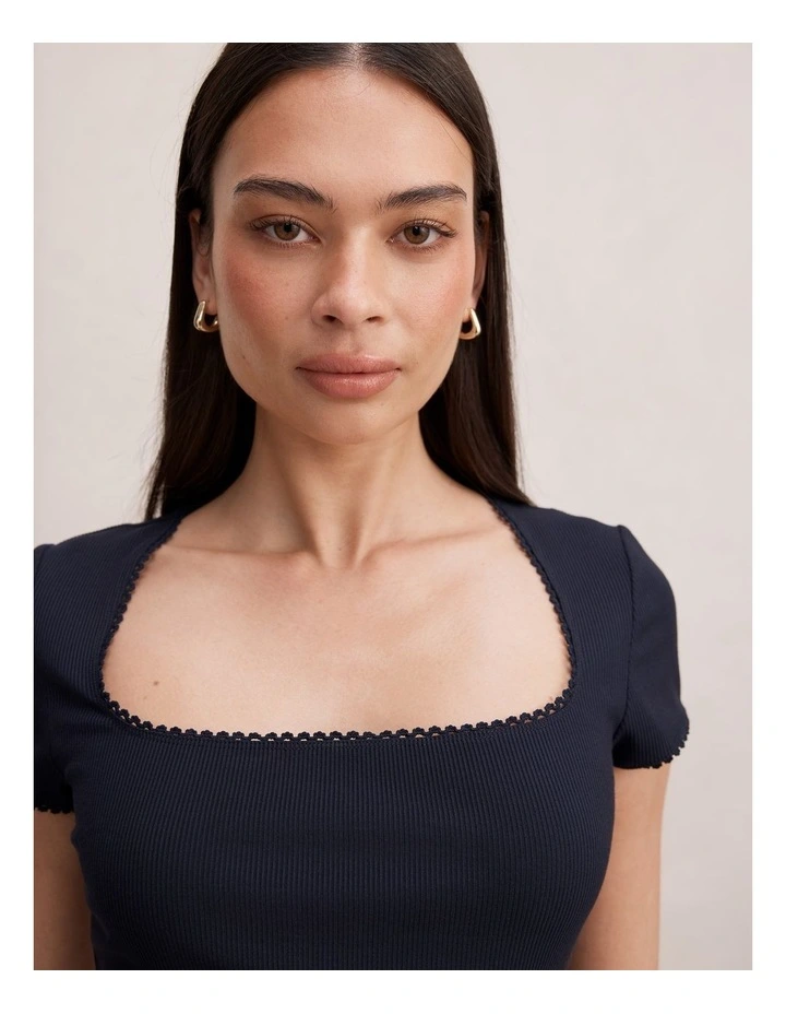 Esther Scoop Neck Trim T-shirt in Navy image 4