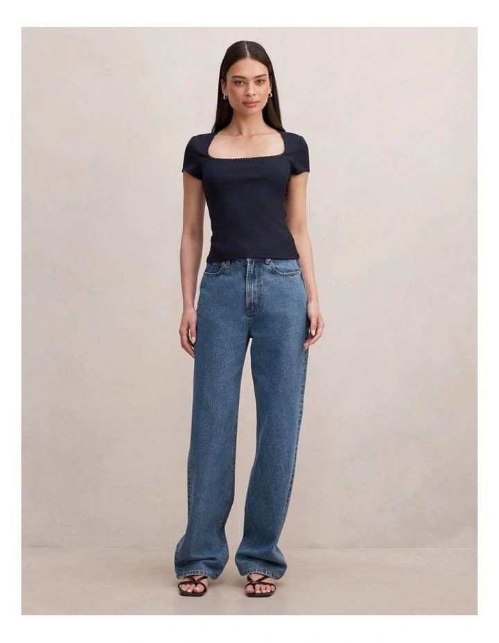Esther Scoop Neck Trim T-shirt in Navy image 5