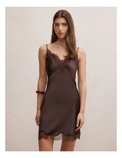Frannie Lace Trim Mini Dress in Chocolate