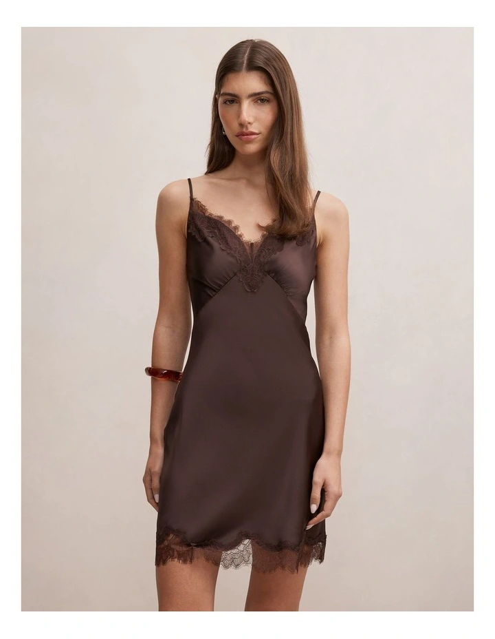 Frannie Lace Trim Mini Dress in Chocolate image 1