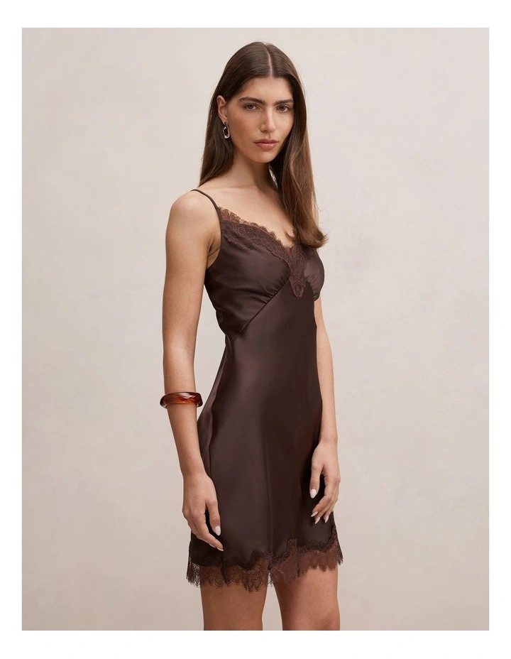 Frannie Lace Trim Mini Dress in Chocolate image 3