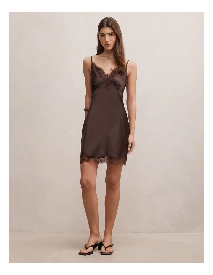 Frannie Lace Trim Mini Dress in Chocolate image 5