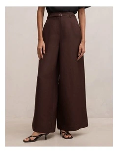 Matilda Linen Blend Pants in Brown