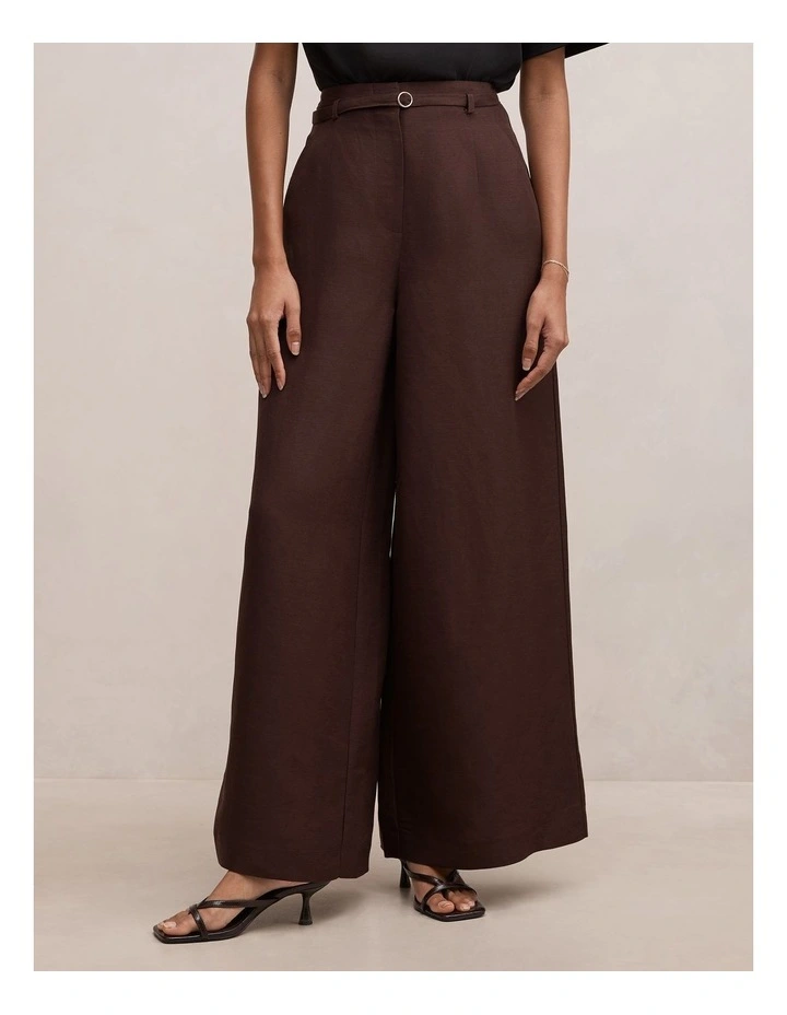 Matilda Linen Blend Pants in Brown image 1