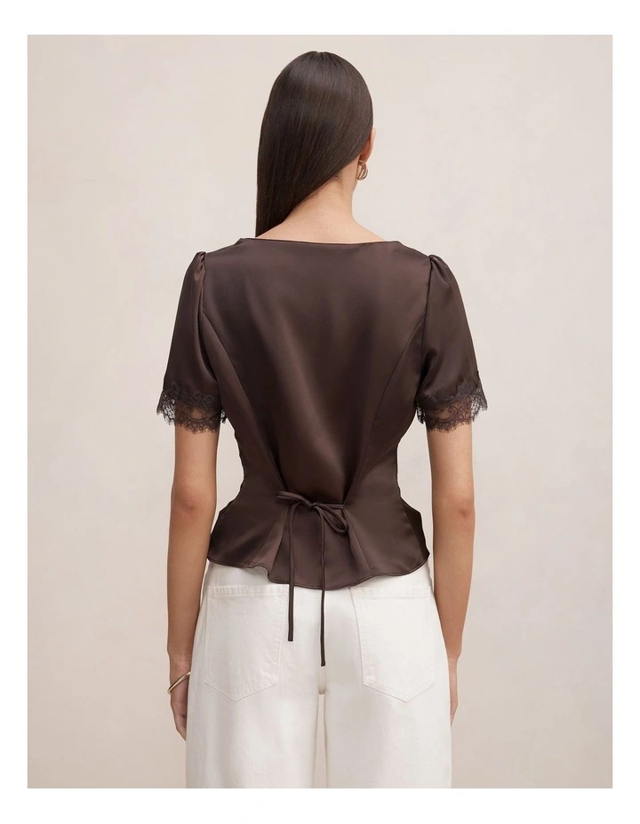 Juliette Lace Trim Top in Brown image 2