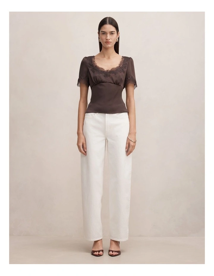 Juliette Lace Trim Top in Brown image 5