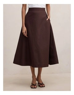 Chrissy Cotton Midi Skirt in Brown
