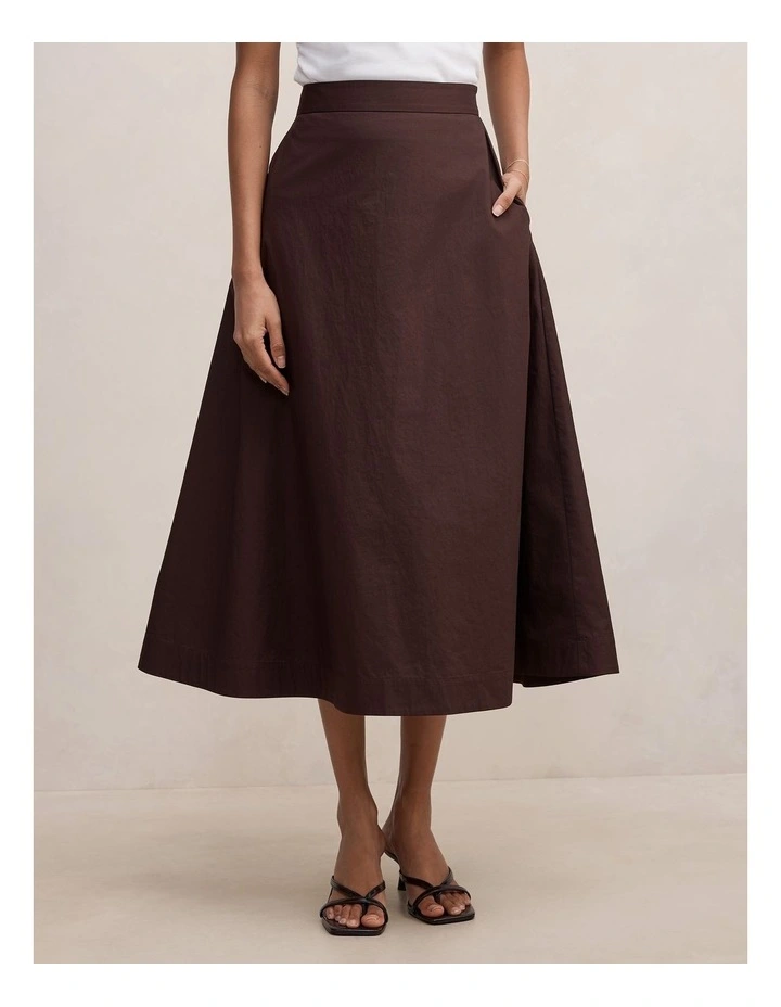 Chrissy Cotton Midi Skirt in Brown image 1