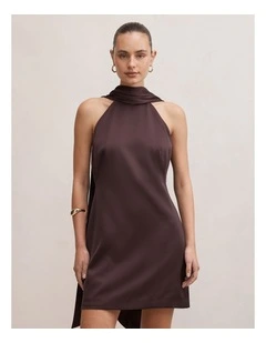 Rowena Mini Scarf Dress in Brown
