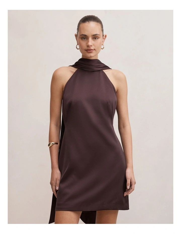 Rowena Mini Scarf Dress in Brown image 1