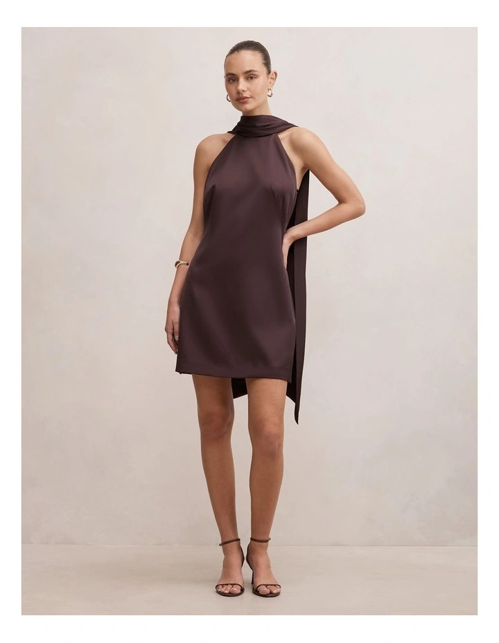 Rowena Mini Scarf Dress in Brown image 5