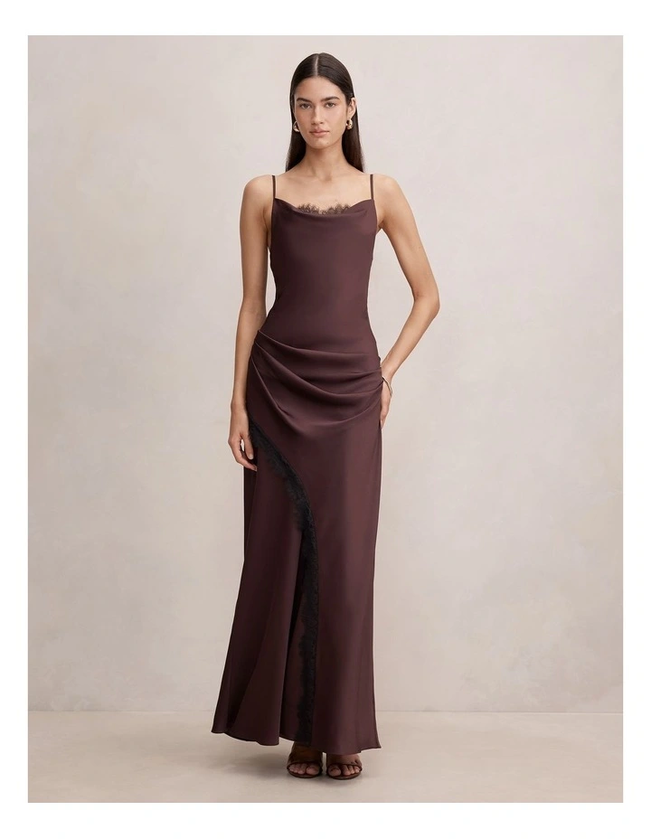 Ivara Lace Cowl Neck Maxi Dress in Brown image 1