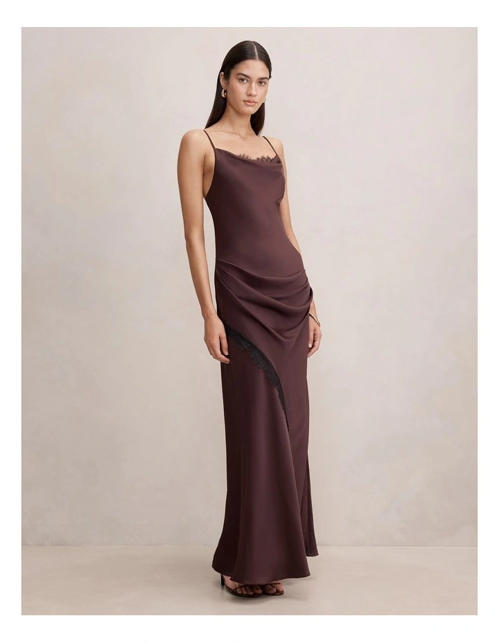 Ivara Lace Cowl Neck Maxi Dress in Brown image 3
