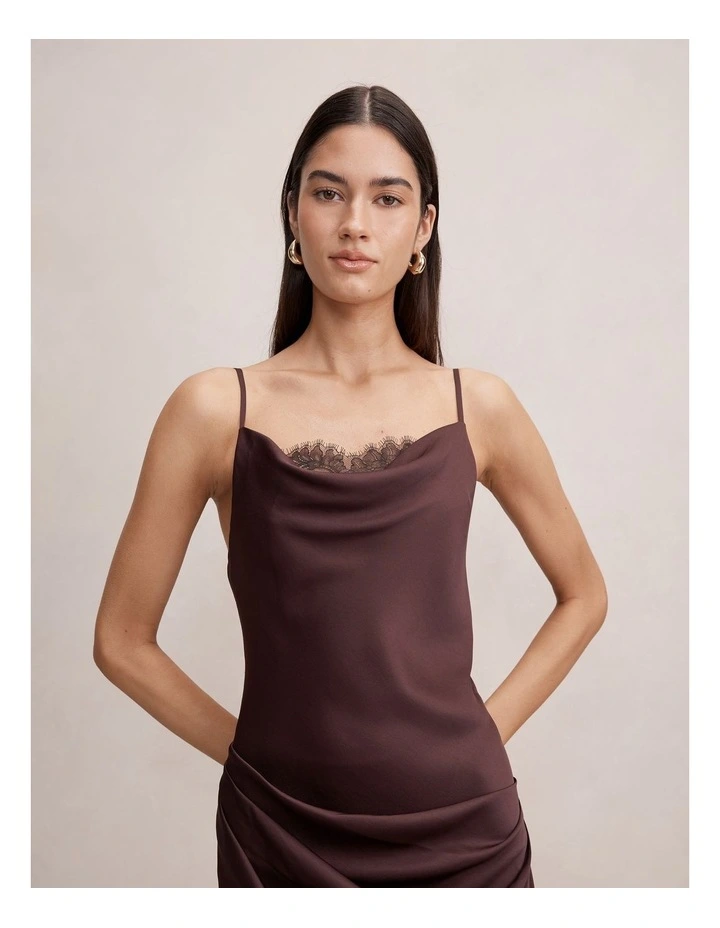 Ivara Lace Cowl Neck Maxi Dress in Brown image 4