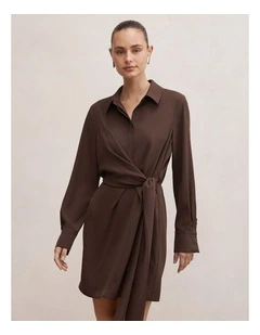 Isobel Tie Shirt Mini Dress in Brown