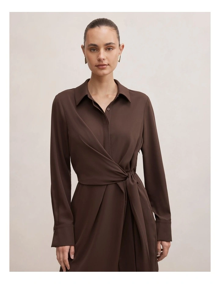 Isobel Tie Shirt Mini Dress in Brown image 4