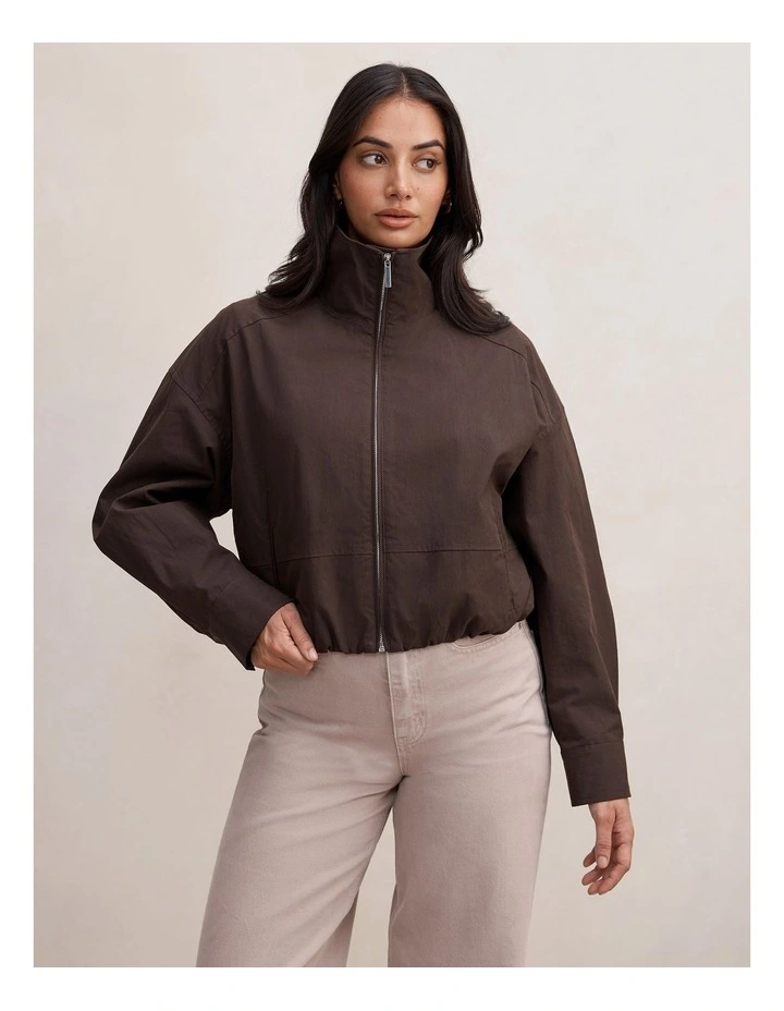 Brooke Funnel Neck Jacket in Brown image 1
