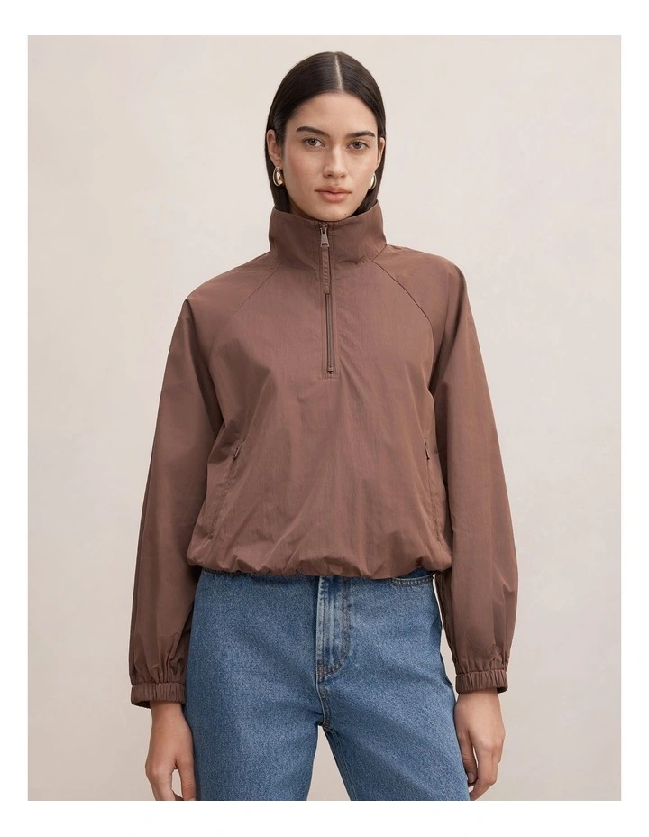 Kim Quarter Zip Windbreaker Jacket in Brown image 1
