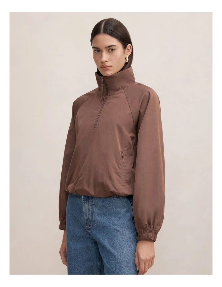 Kim Quarter Zip Windbreaker Jacket in Brown image 3