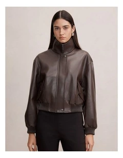 Lynsey Funnel Neck Faux Leather Jacket in Brown