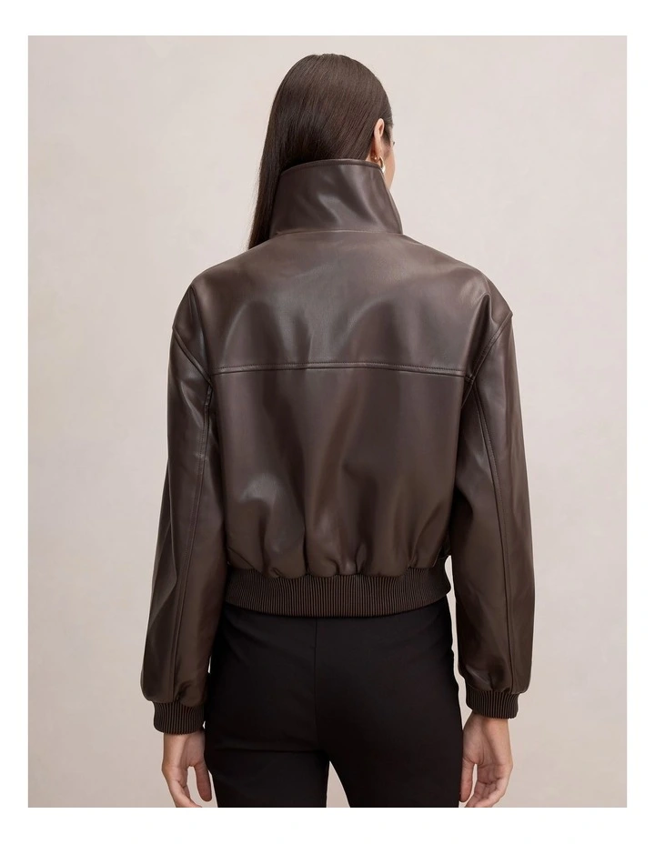 Lynsey Funnel Neck Faux Leather Jacket in Brown image 2