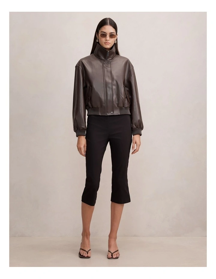 Lynsey Funnel Neck Faux Leather Jacket in Brown image 5