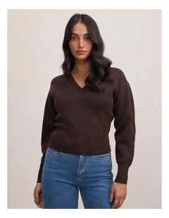 Raya V-Neck Sweater in Brown