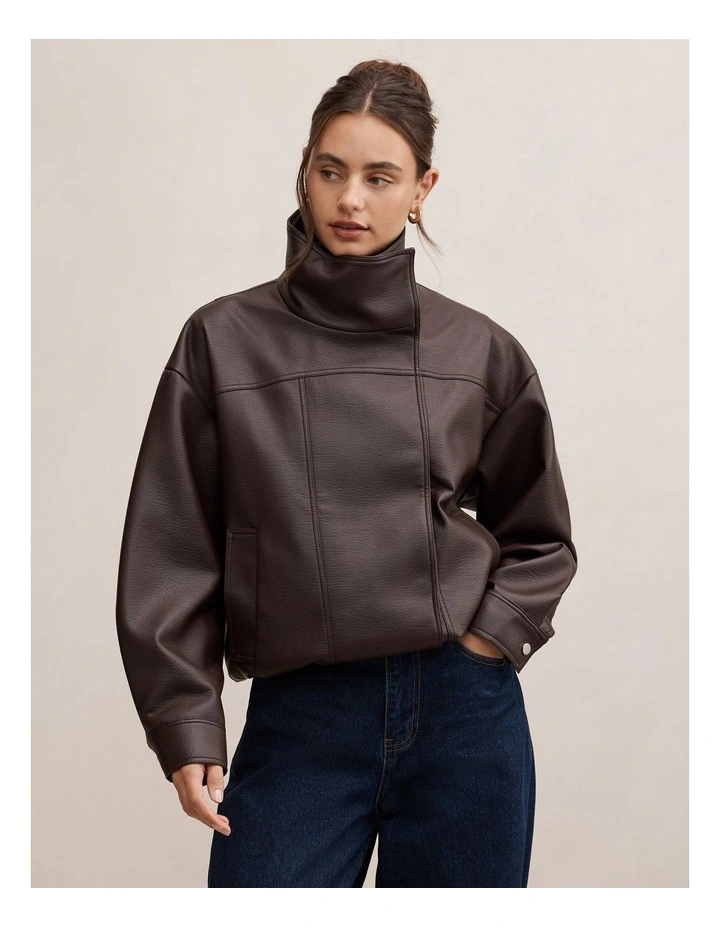 Bex Double Funnel Neck Jacket in Red image 1