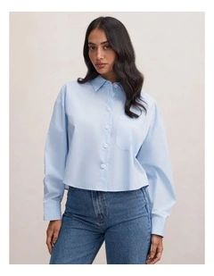 Dom Cotton Cropped Shirt in Blue