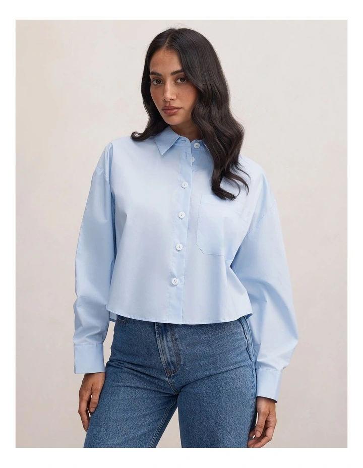 Dom Cotton Cropped Shirt in Blue image 1