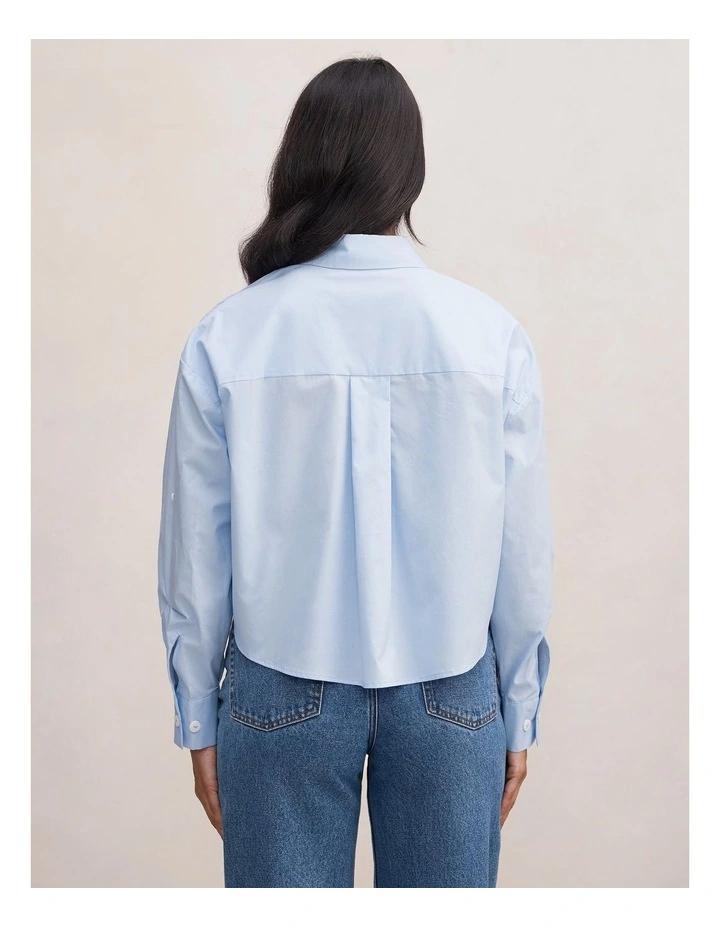 Dom Cotton Cropped Shirt in Blue image 2