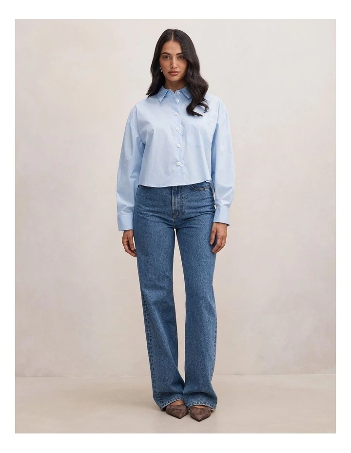 Dom Cotton Cropped Shirt in Blue image 5