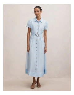 Avery Short Sleeves Midi Dress in Blue