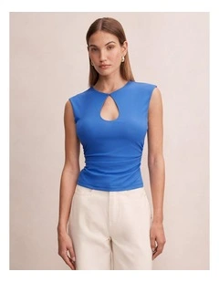 Arlette Keyhole Mesh Top in Blue