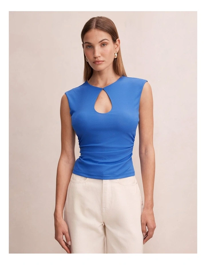 Arlette Keyhole Mesh Top in Blue image 1
