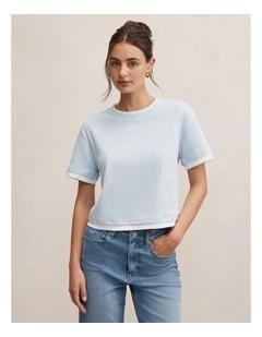 Charlie Contrast Layered T-shirt in Blue