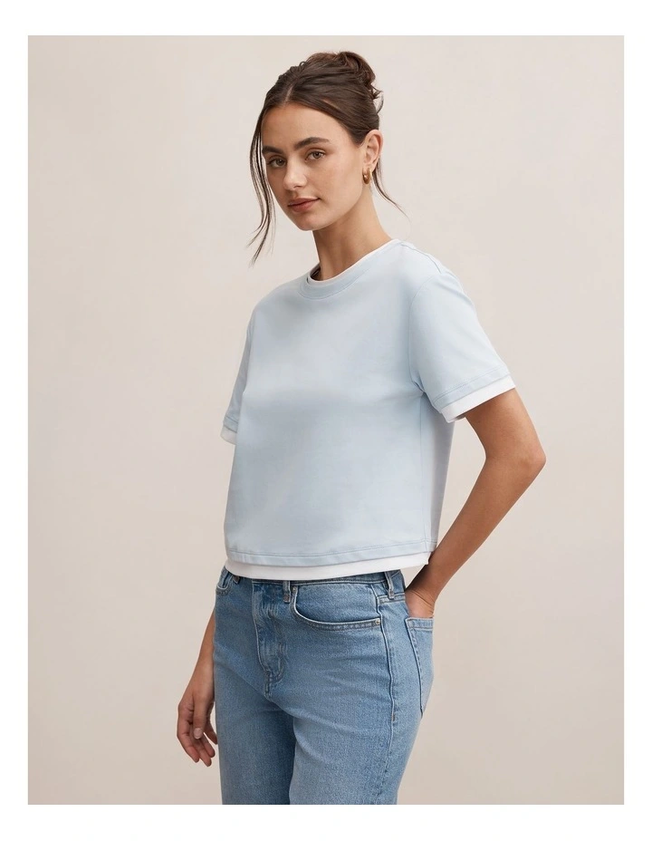 Charlie Contrast Layered T-shirt in Blue image 3