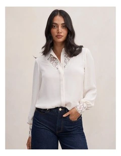 Hannah Lace Trim Shirt in White