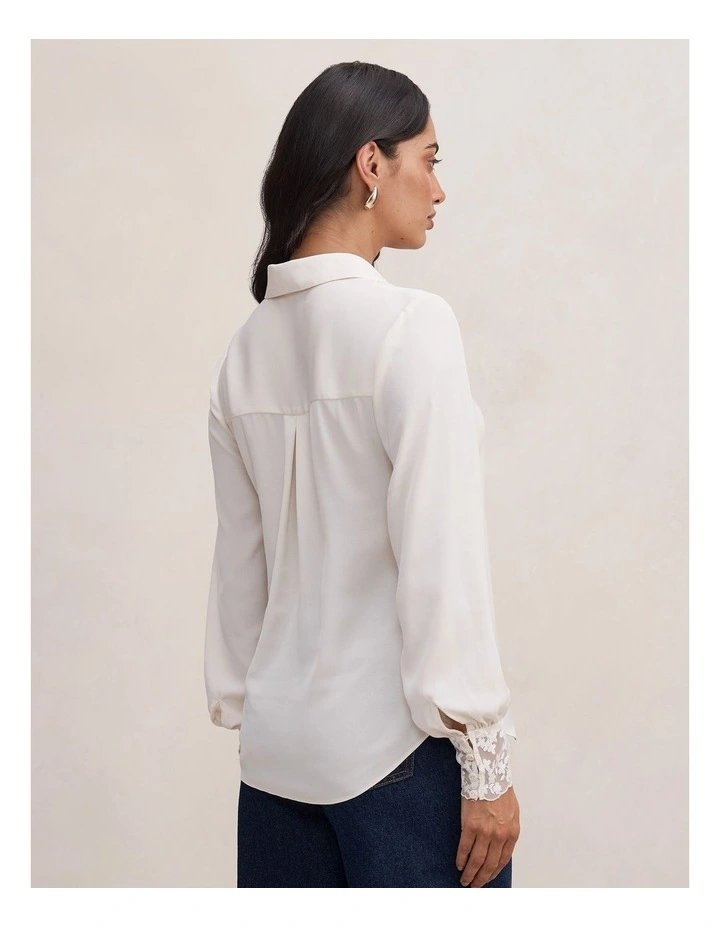 Hannah Lace Trim Shirt in White image 2